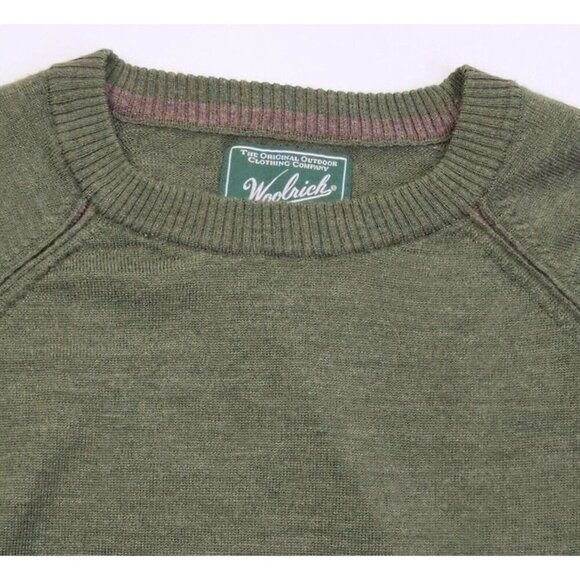 Woolrich Size XL Mens Green Wool Long Sleeve Logo Tag Pullover Crew Neck Sweater - Picture 10 of 10